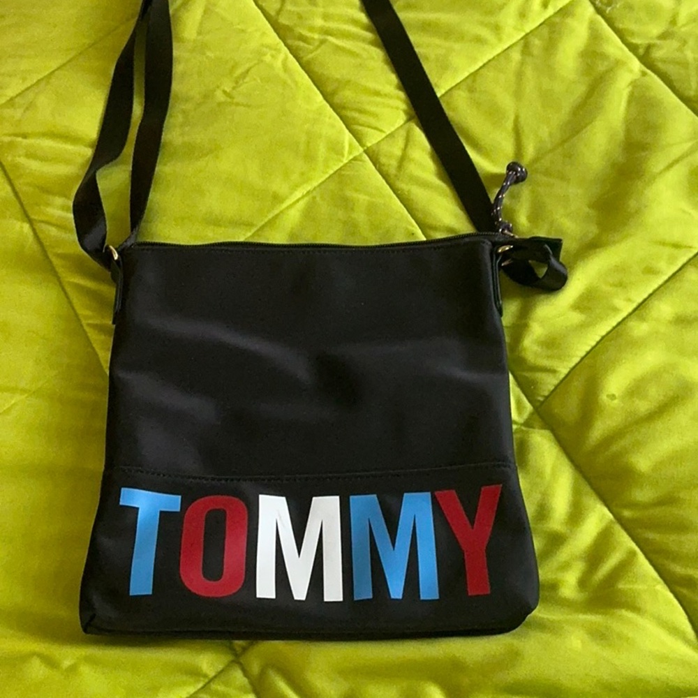 Tommy Hilfiger Black Crossbody Bag with Red, White, and Blue Logo
